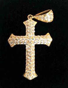 MAGNIFIQUE PENDENTIF CROIX OR 10 KTS ET ZIRCONS